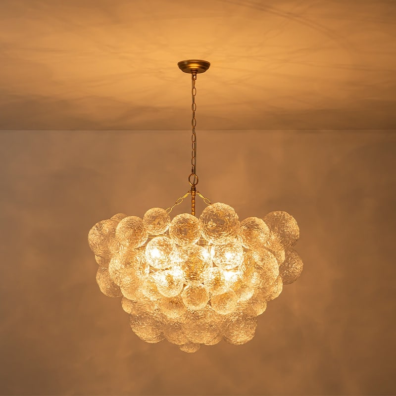 Modern Luxury Water Textured Cluster Glass Globe Bubble Chandelier