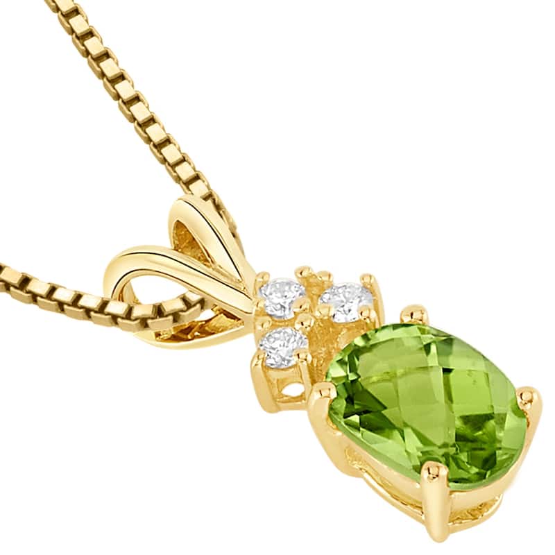 14k Yellow Gold Oval Shape 1.00 cts Peridot Diamond Pendant