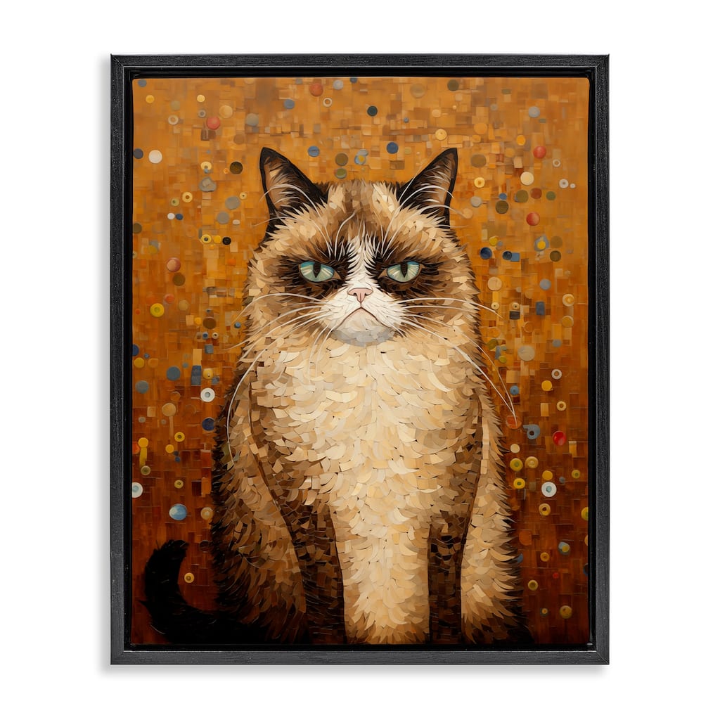 Stupell Grumpy Klimt Cat Framed Floater Canvas Wall Art Design By Arlington Prints