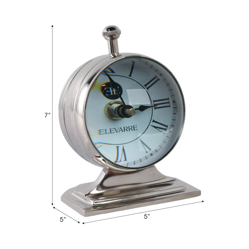 Metal Glass Desk Clock with Glass Lens and Roman Numerals Face on Base - 5" x 5" x 7"