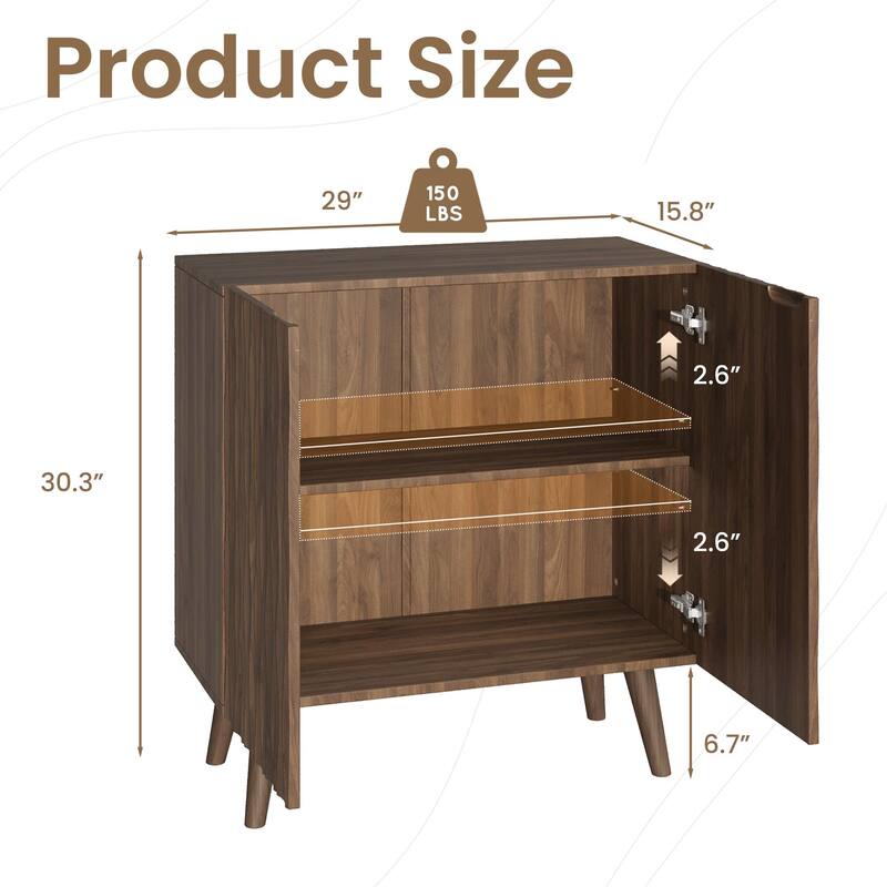 EROMMY Accent Storage Cabinet with Adjustable Shelves, Two-Door Wavy Door Sideboard for Dining Room or Entryway