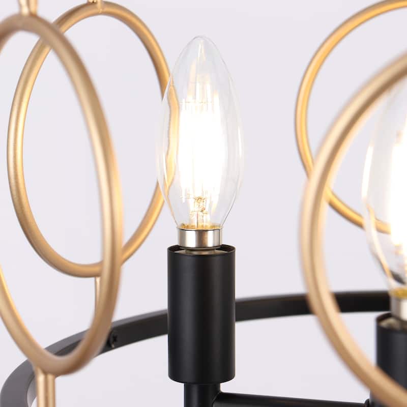 Zenith Modern Farmhouse 4-Light Drum Semi-flush Mount Black Gold Metal Lantern Foyer Kitchen Lights - D 13" x H 13.5"