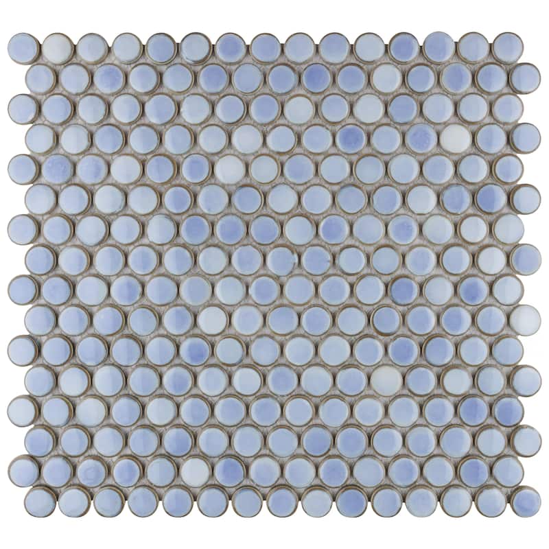 Merola Tile Hudson Penny Round Forst Blue 11-7/8" x 12-5/8" Porcelain Floor and Wall Tile