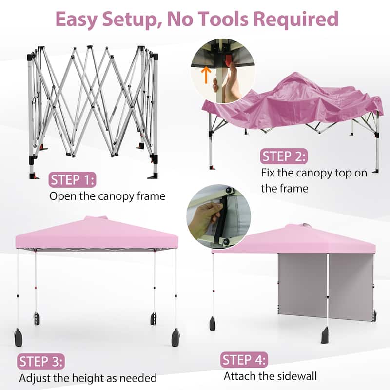 10x10 FT Pop Up Canopy Tent with Sidewall and Wheels for Outdoor