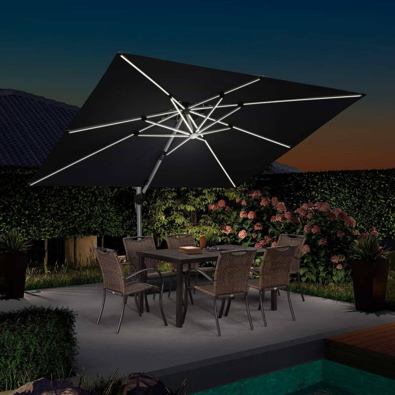 PURPLE LEAF 9/10/11 ft Square 09x12 ft Rectangle Double Top LED Patio Cantilever Umbrella with Base
