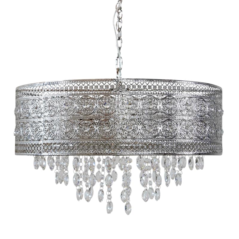 Silver Orchid Brielle Polished Nickel and Crystal 3-light Chandelier - 23.625"L x 23.625"W x 15"H