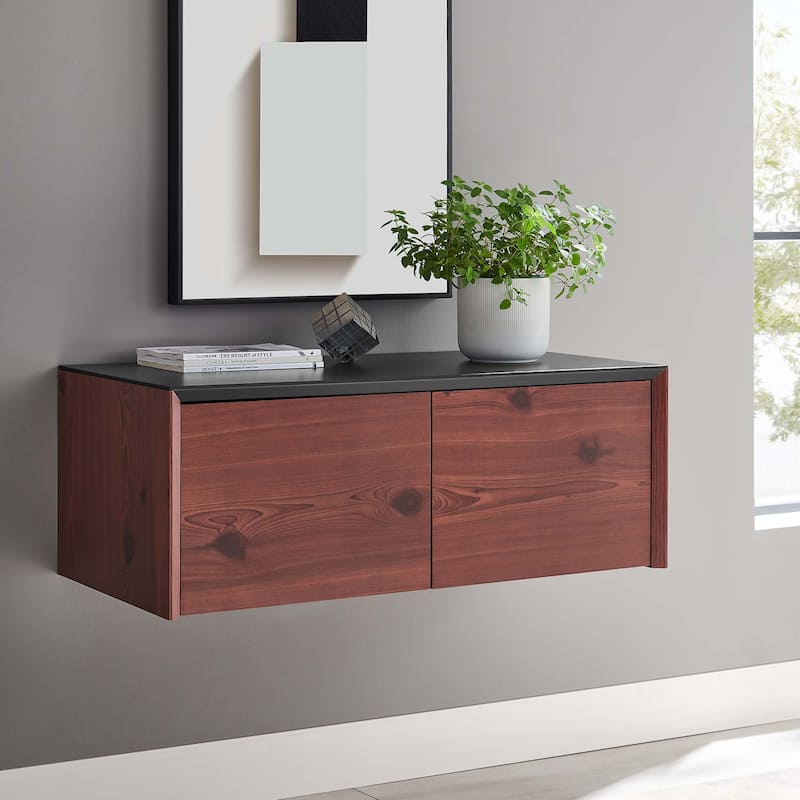 Kinetic Wall-Mount Office Storage Cabinet - Black Cherry