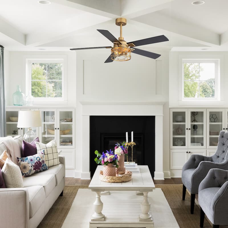 52-inch Reversible 5-Blade Caged Ceiling Fan with Remote and Light Kit