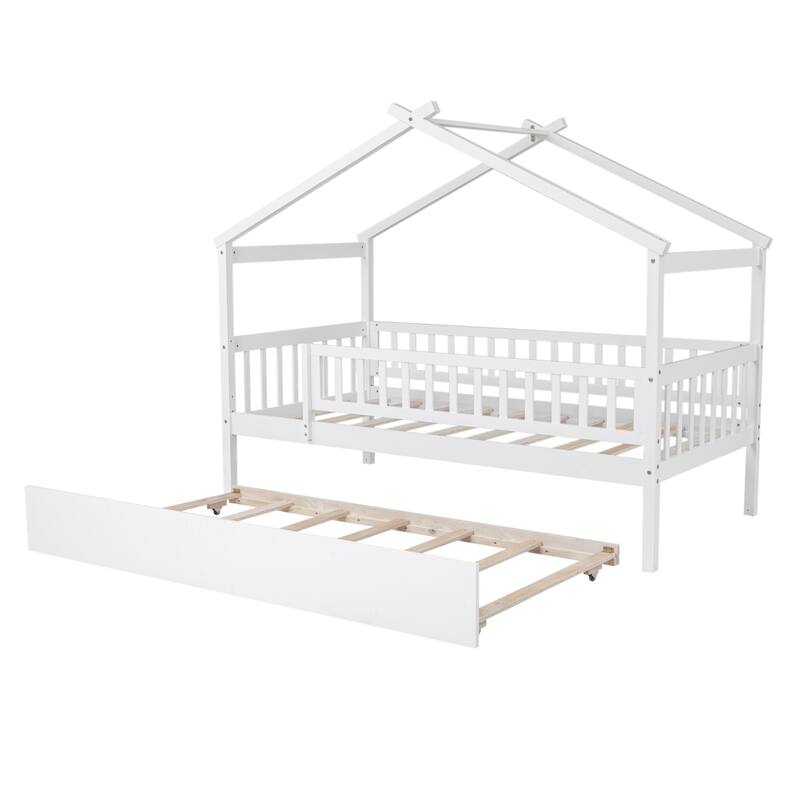Space-Saving Twin House Bed with Trundle, Imaginative Design for Kids Room