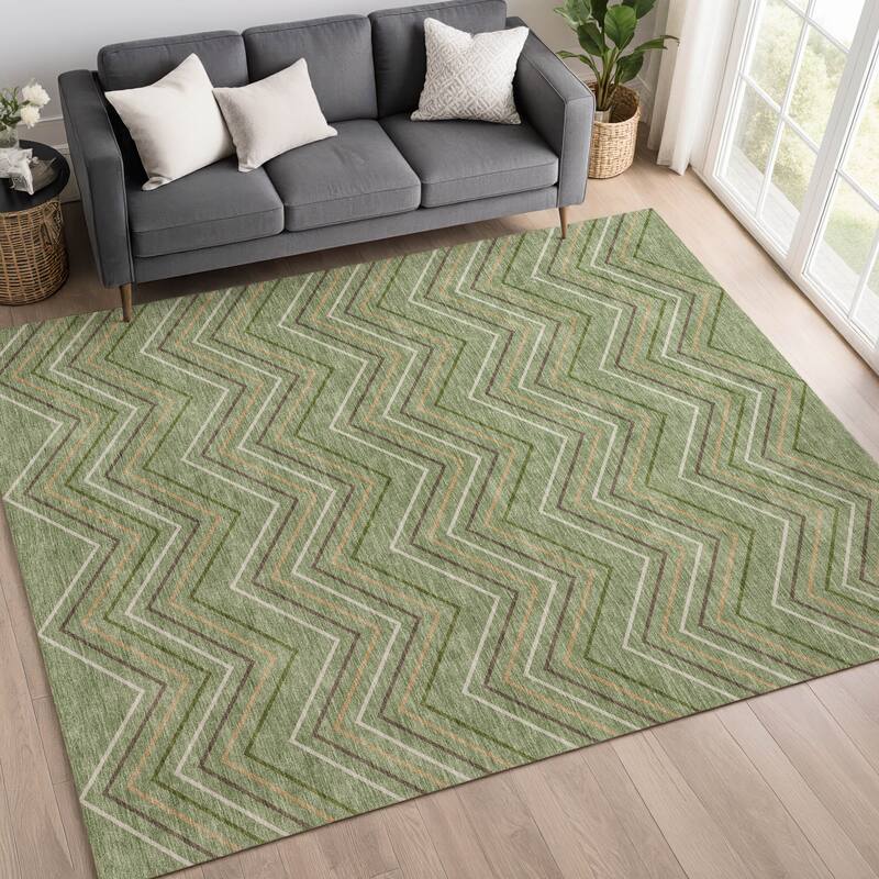 Machine Washable Indoor/ Outdoor Modern Chevron Chantille Rug