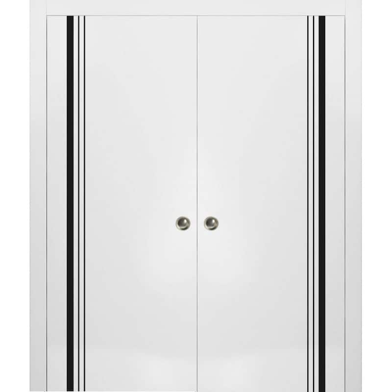 French Double Pocket Doors 36x80 Planum 0011 White Silk Kit Trims Rail - White - 36" x 96" ( 2* 18x96)