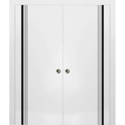 French Double Pocket Doors 36x80 Planum 0011 White Silk Kit Trims Rail
