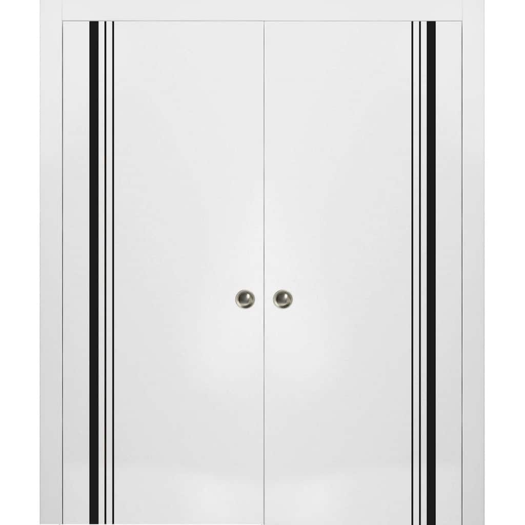 French Double Pocket Doors 36x80 Planum 0011 White Silk Kit Trims Rail