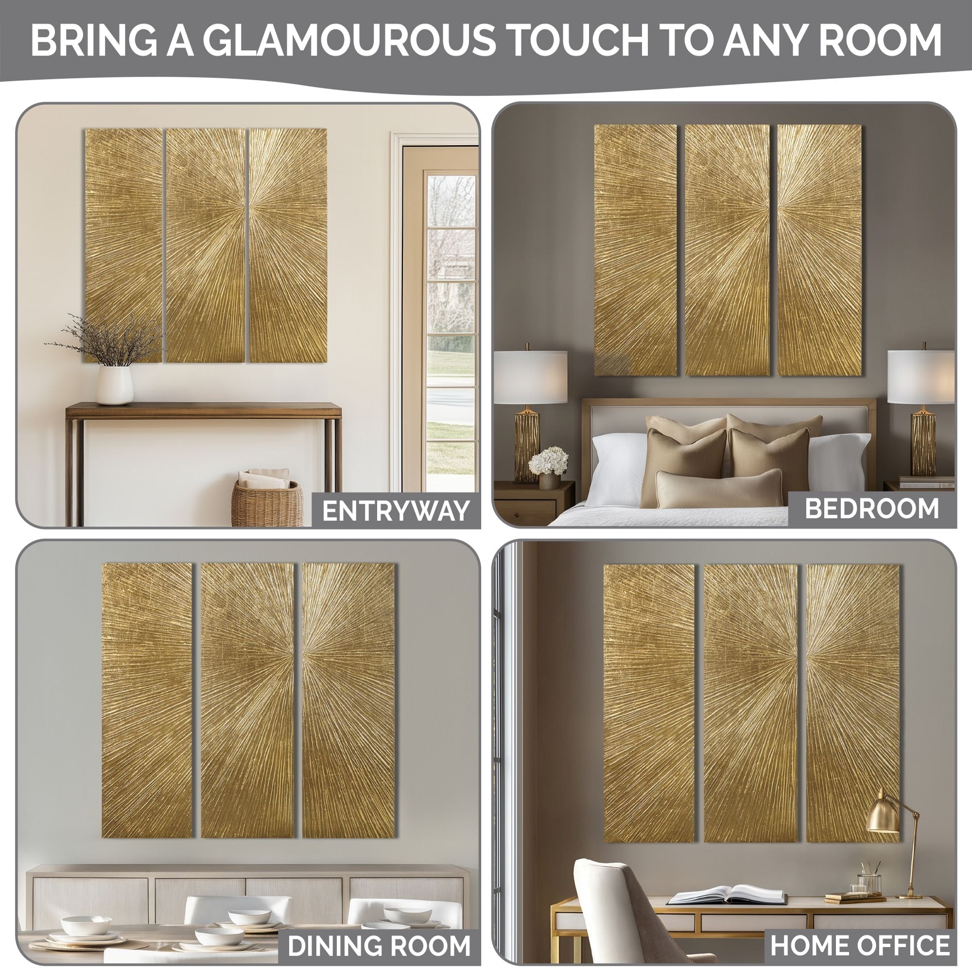 Madison Park Signature Sunburst Hand Painted Triptych 3-piece