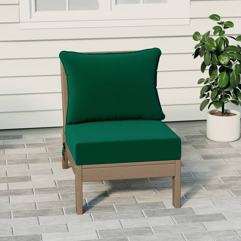 Birchwood All Weather HDPE Outdoor Patio Deep Seating Weathered Wood Armless Chair With Cushions (1-Piece) - Weathered Wood/Green