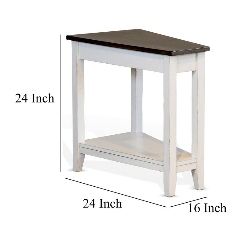 Orso Chairside Table, Shelf, 24 Inch Angled Brown Top, White Mahogany