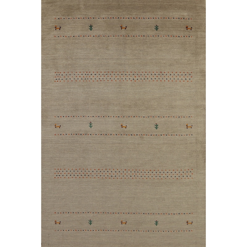 Hand Knotted Oriental 100% Wool Carpet Tribal Tribal Green Gabbeh Area Rug - 6' 6'' X 4' 7''