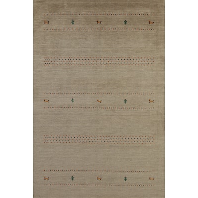 Hand Knotted Oriental 100% Wool Carpet Tribal Tribal Green Gabbeh Area Rug - 6' 6'' X 4' 7''