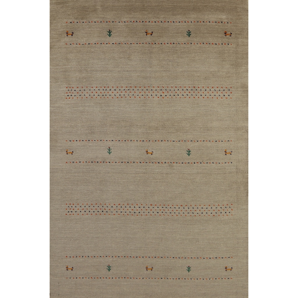 Hand Knotted Oriental 100% Wool Carpet Tribal Tribal Green Gabbeh Area Rug - 6' 6'' X 4' 7''