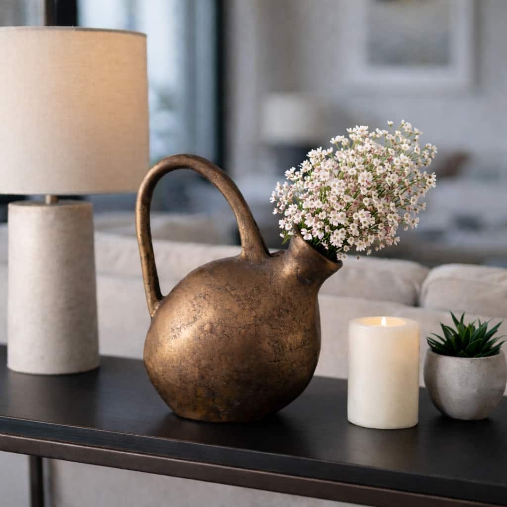 Rustic Metal Jug Vase - Modern Casual Tall Flower Vase