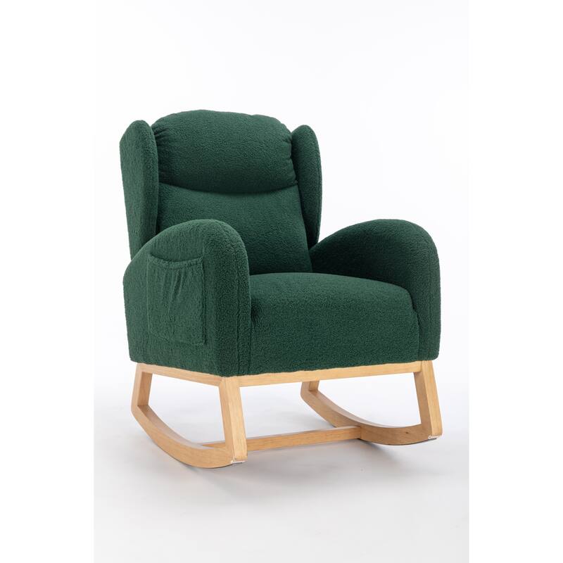 Green Modern 38" High Back Upholstered Rocking Chair with Wood Legs and Packet