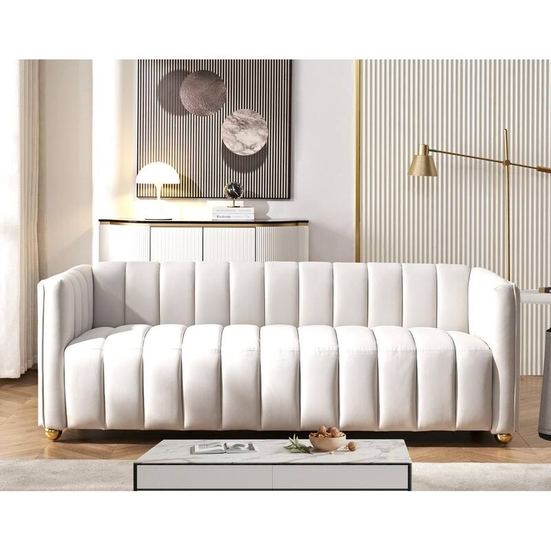 Channel Tufted Glam Indoor Living Room Sofa - Ivory