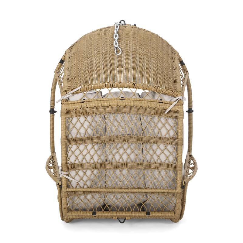 Outdoor Rattan Hanging Chair, Cozy Basket Chair with Water-Resistant Cushions, Wicker Swing Chair