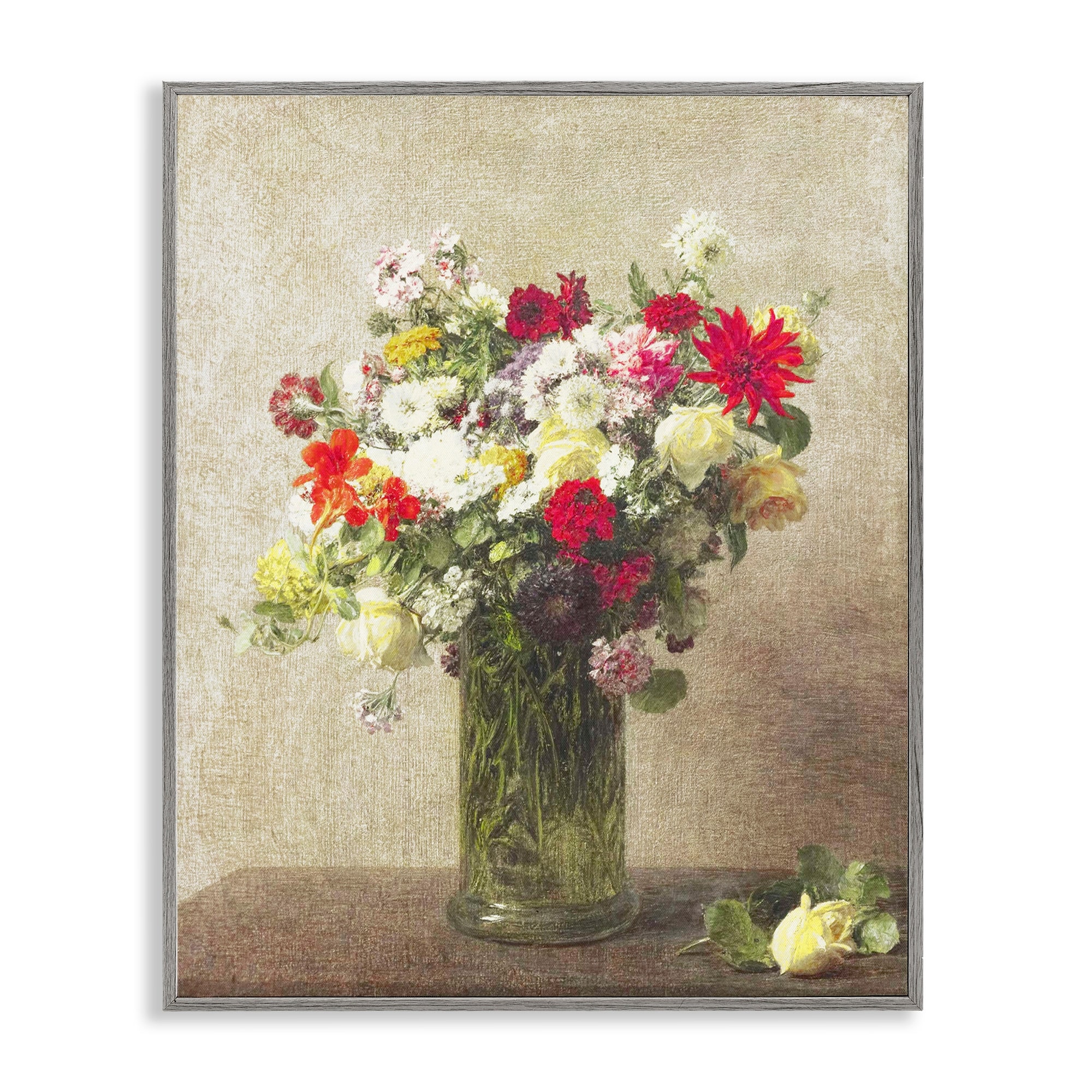 Stupell Yellow And Red Vintage Florals Framed Giclee Art Design By Leah Straatsma