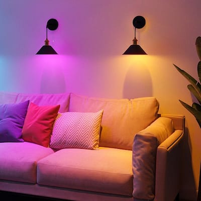 2 Pack Modern 1-Light Vintage Black 13 RGB Swing Arm Wall Sconce