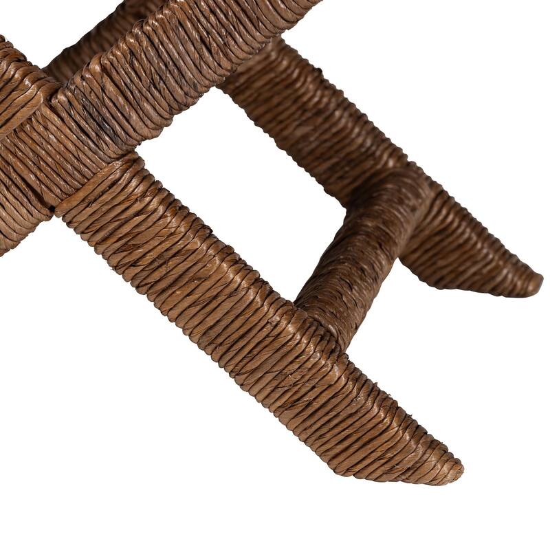 Alda Woven Seagrass Ottoman - Handwoven Wicker Accent Stool with X Base, Boho Coastal Seating