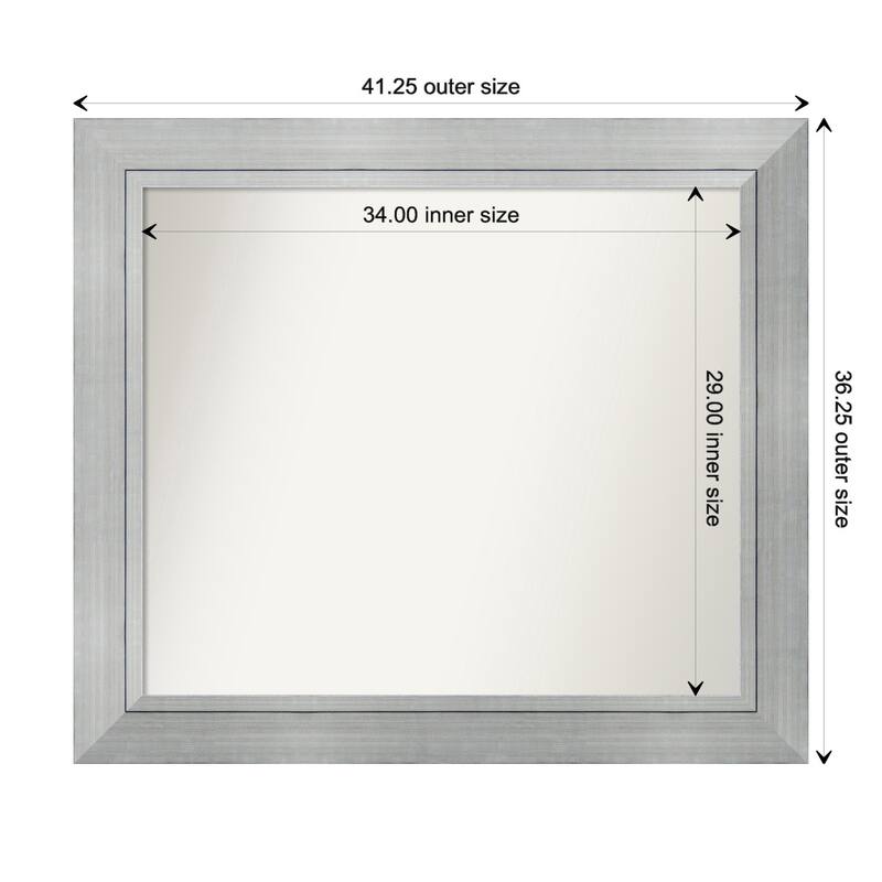Romano Silver Framed Non-Beveled Custom Wall Mirror, Bathroom Vanity Mirror - Outer Size: 41.25 x 36.25
