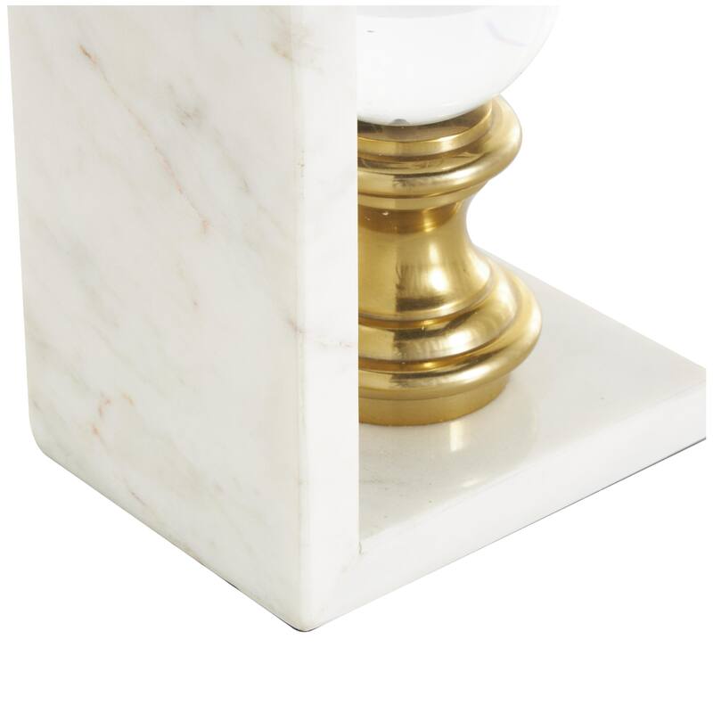 Marble Decorative Bookends with Glass Orbs and Gold Accents - Set of 2 White - Roche River Decor