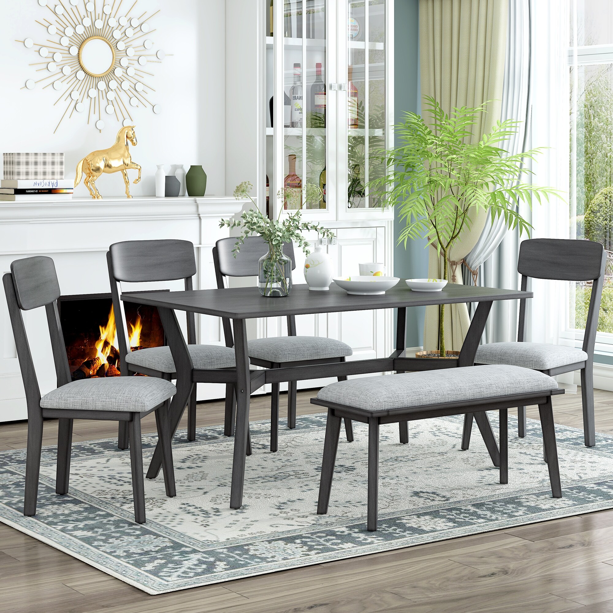 Double bench shop dining table