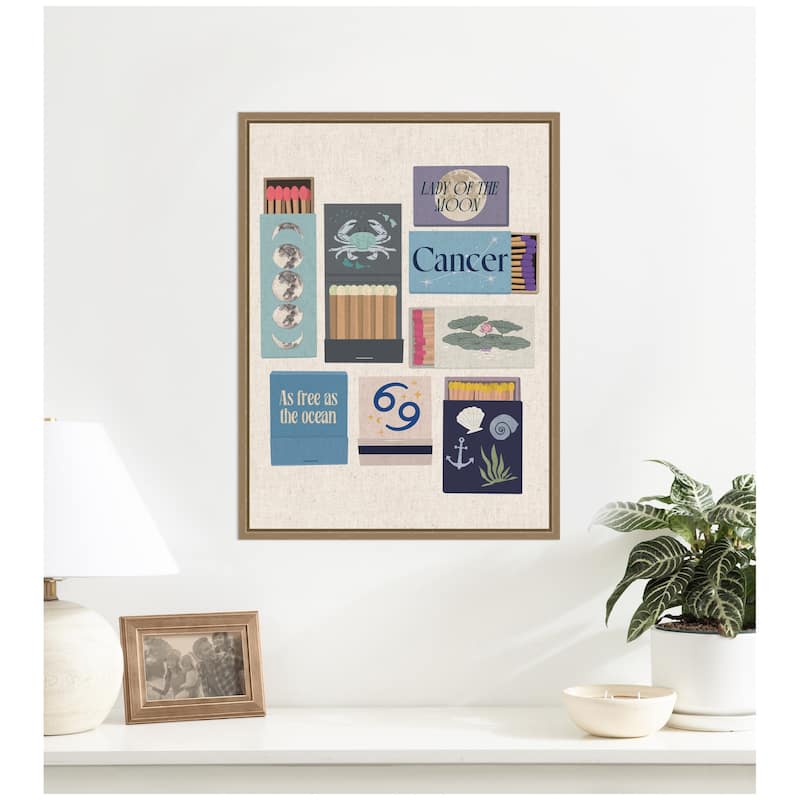 Kate and Laurel Cancer Matchbook Linen FC by Megan Ryan Framed Canvas Wall Art Print