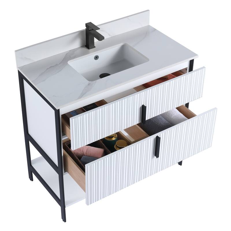 Fine Fixtures Serenity Modern Bathroom Vanity with White Carrara Stone Top