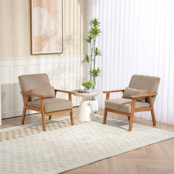 Leisure Chair with Solid Wood Armrest and Feet, 2-Piece