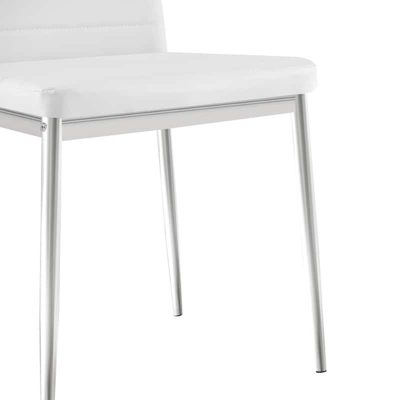 Modern Style Dining Chair Set For 4 With Comfortable Pu Leather And Silver Chrome Plated Chair Legs,White