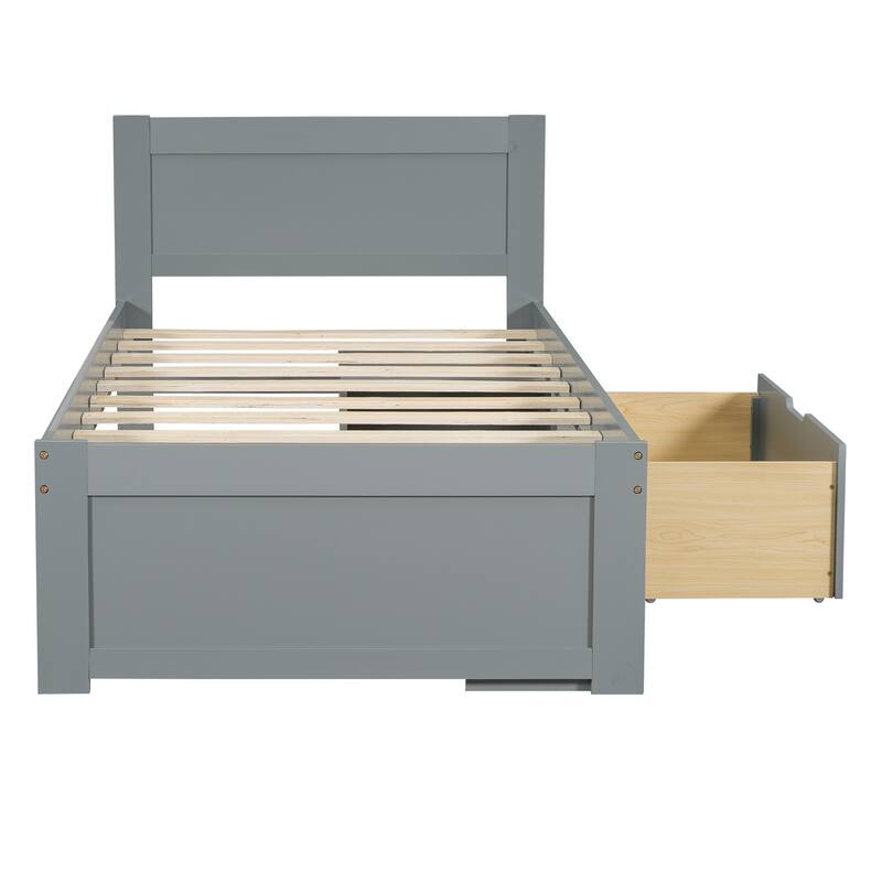 Platform bed with drawers and two shelves