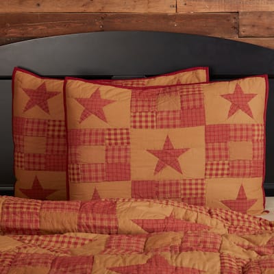 Red Primitive Bedding VHC Ninepatch Star Sham Cotton Star Patchwork