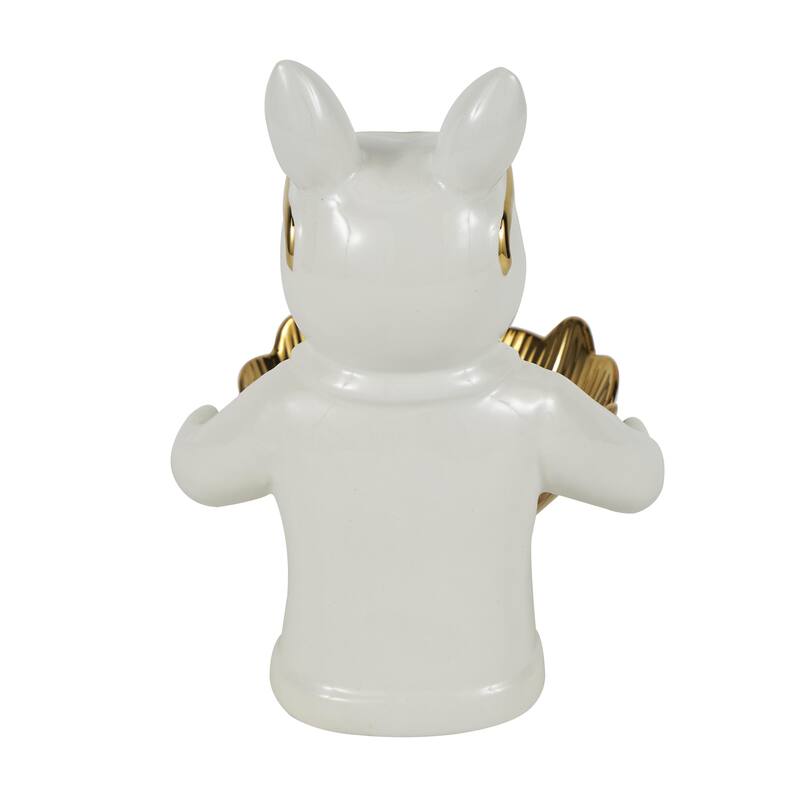 Ceramic Bulldog Decorative Sculpture with Gold Accents - Black or White - Roche River Decor