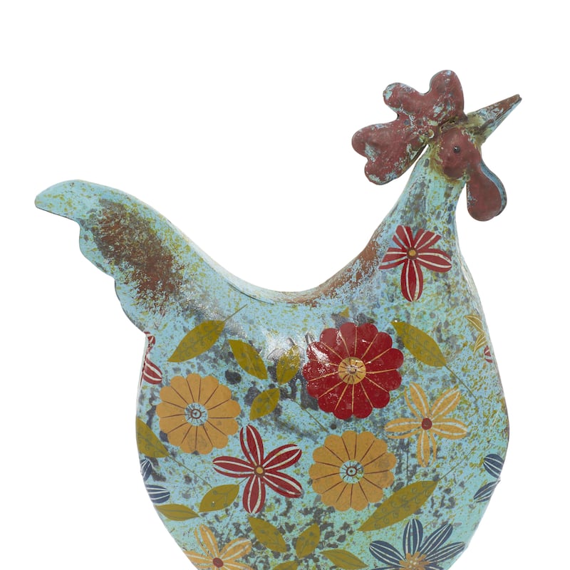 Metal Rooster Indoor Outdoor Distressed Standing Decorative Garden Sculpture - Green or Cream - Roche River Decor
