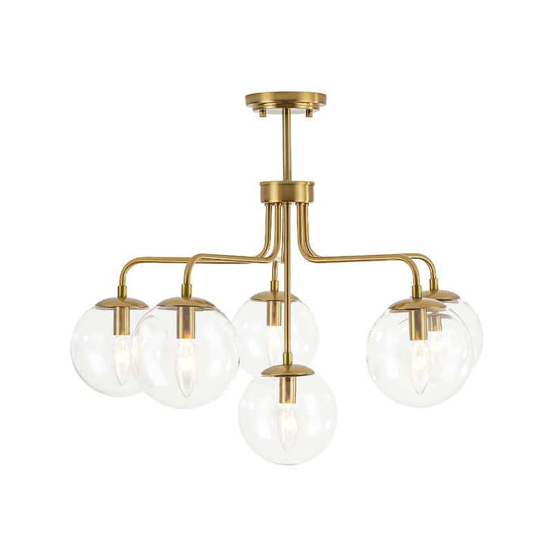 Contemporary 6-Light Round Sputnik Clear Glass Globe Chandelier 25.2in