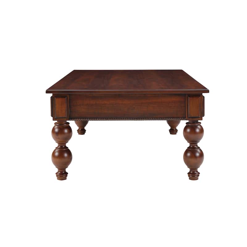 Vintage Cocktail Table Rectangular Wooden Coffee Table with Storage Drawer, Gourd-Shaped Legs and Zinc Alloy Handle