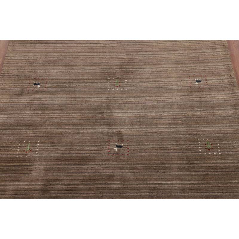 Striped Brown Gabbeh Oriental Area Rug Handmade Wool Carpet - 5'0"x 7'11"