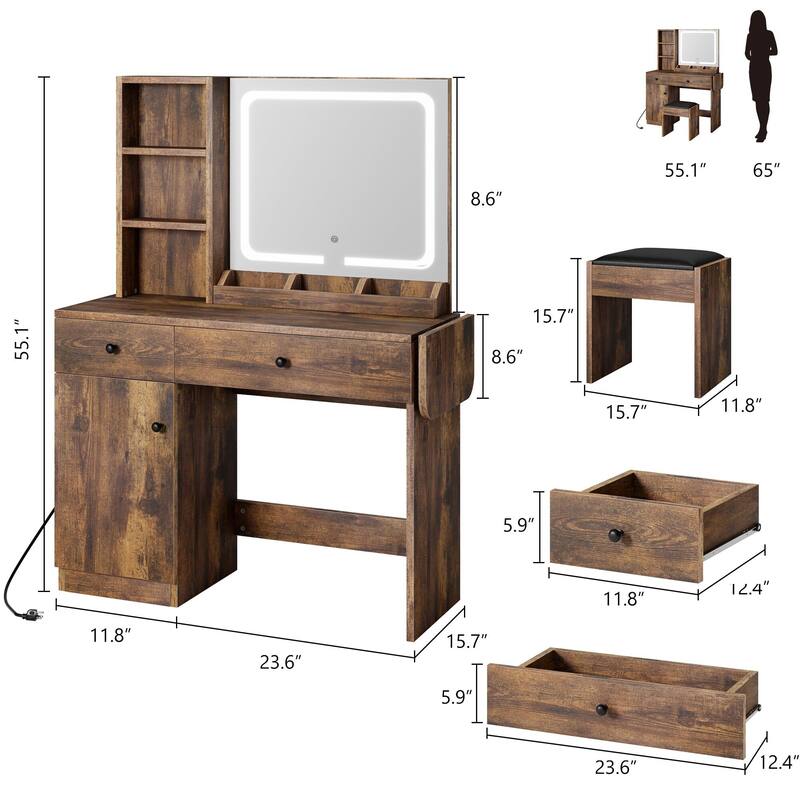 Vanity Table, Makeup Vanity Set with LED Light and Mirror
