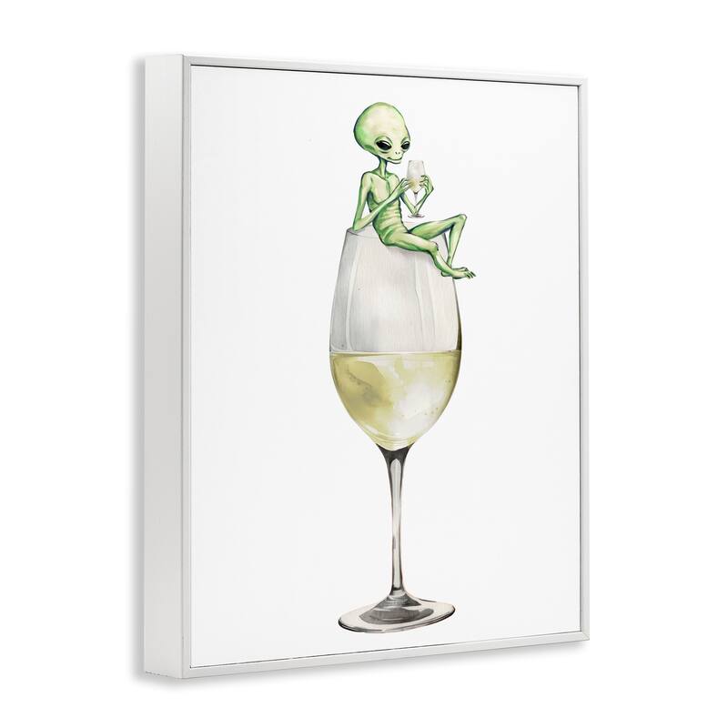 Stupell Alien Perched on Champagne Glass Framed Giclee Art Design By Lil' Rue