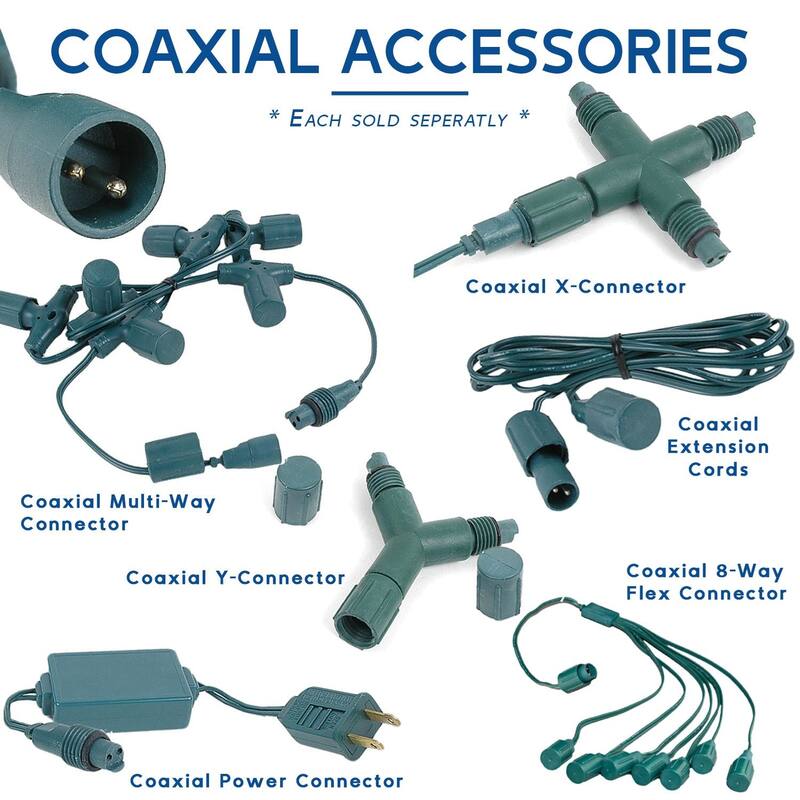 70 Light C6 LED Coaxial Christmas Mini Light Set, Green Wire, 24'