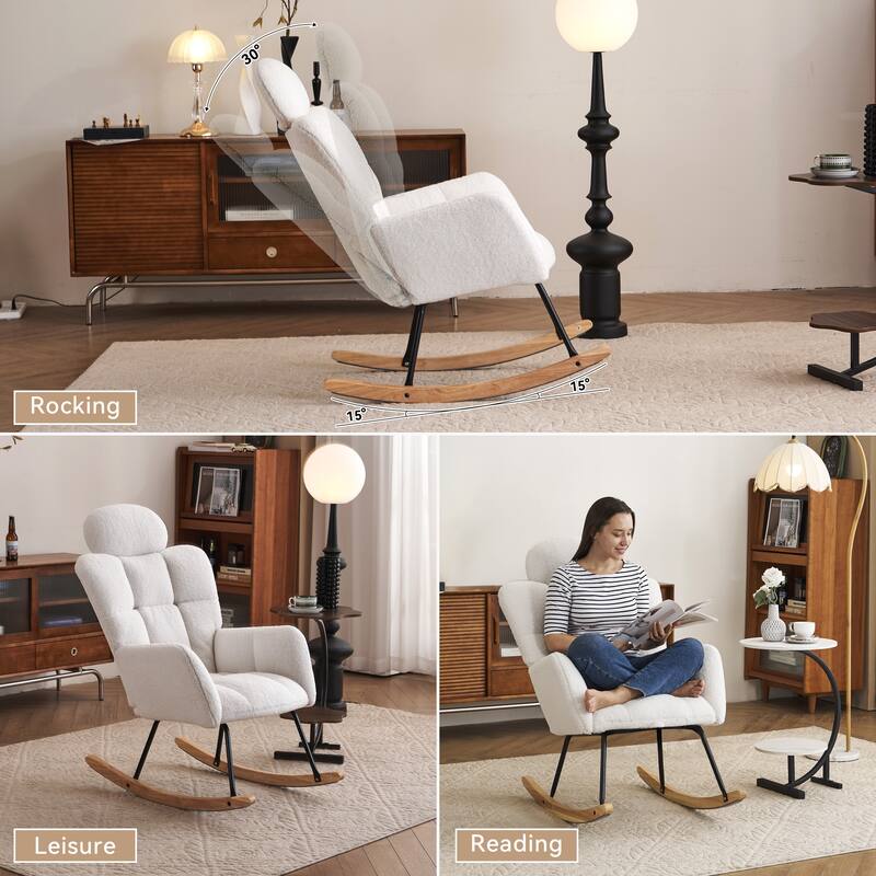 Teddy Fabric Upholstered Modern Nursery Rocking Glider Accent Chair with High Backrest