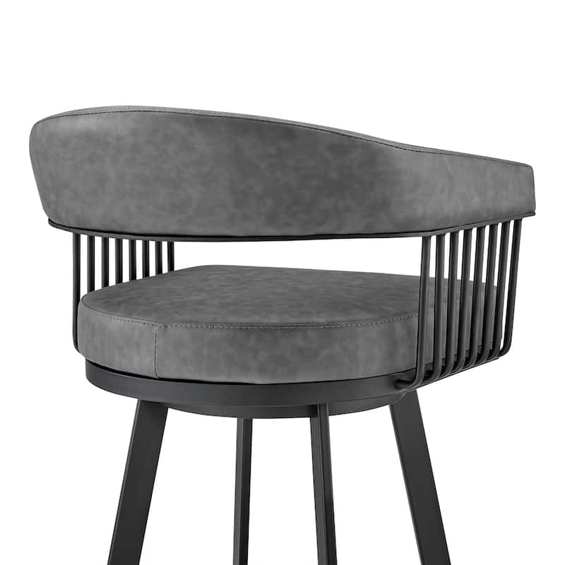30" Mod Gray Faux Leather Black Finish Swivel Bar Stool - 38" x 22" x 21"