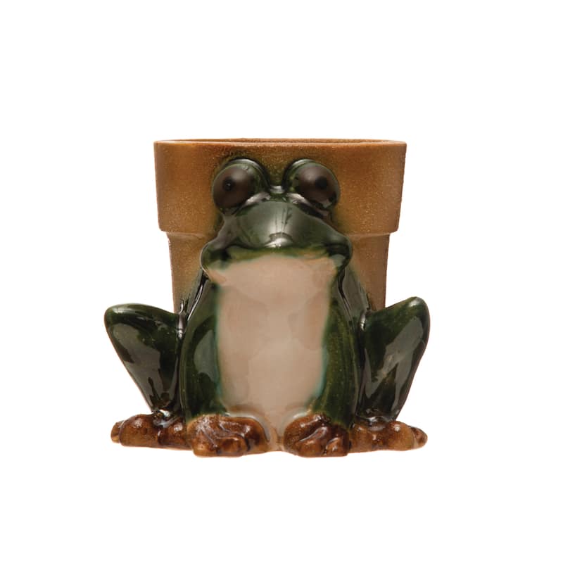 Stoneware Frog Planter - 5.4"L x 5.3"W x 5.0"H - 5.4"L x 5.3"W x 5.0"H - Green